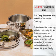 Vinod Stainless Steel 2-Tier Steamer 20cm Vegetable, Momo Steamer with Glass Lid, Sturdy Handle, Induction & Gas Friendly Perfect for Couscous, Dumplings & Rice Dishes