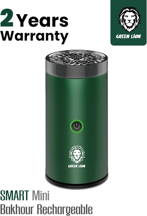 Green Lion Smart Bakhour Rechargeable Electric Car Incense Burner, USB-C Portable Mini Burner, Aluminum Alloy Design, Strong Power for Fast Burning, Long-Lasting Fragrance - Green