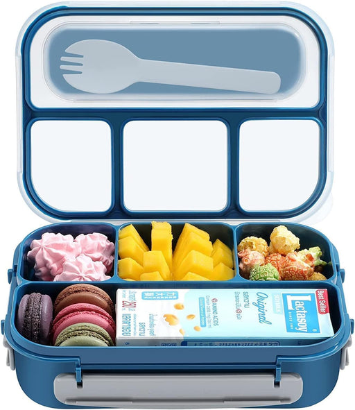 Aputue Bento Box, 1300ml Large Capacity 4 Compartment Meal Prep Container, Leakproof Airtight Lunch Box with Fork Spoon, Portable Food Storage Case for Office School Picnic and Travel Use