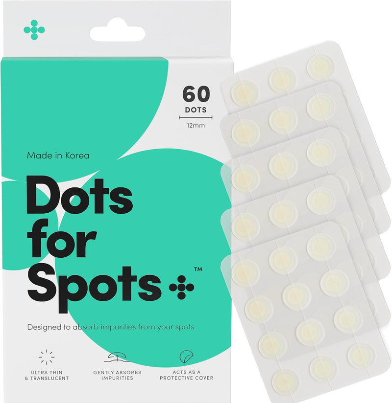 Dots for Spots Acne Patches - Pack Translucent Hydrocolloid Pimple Patch Spot Treatment Stickers for Face and Body - Fast-Acting, Vegan & Cruelty Free Skin Care, 60 Count (Pack of 1)