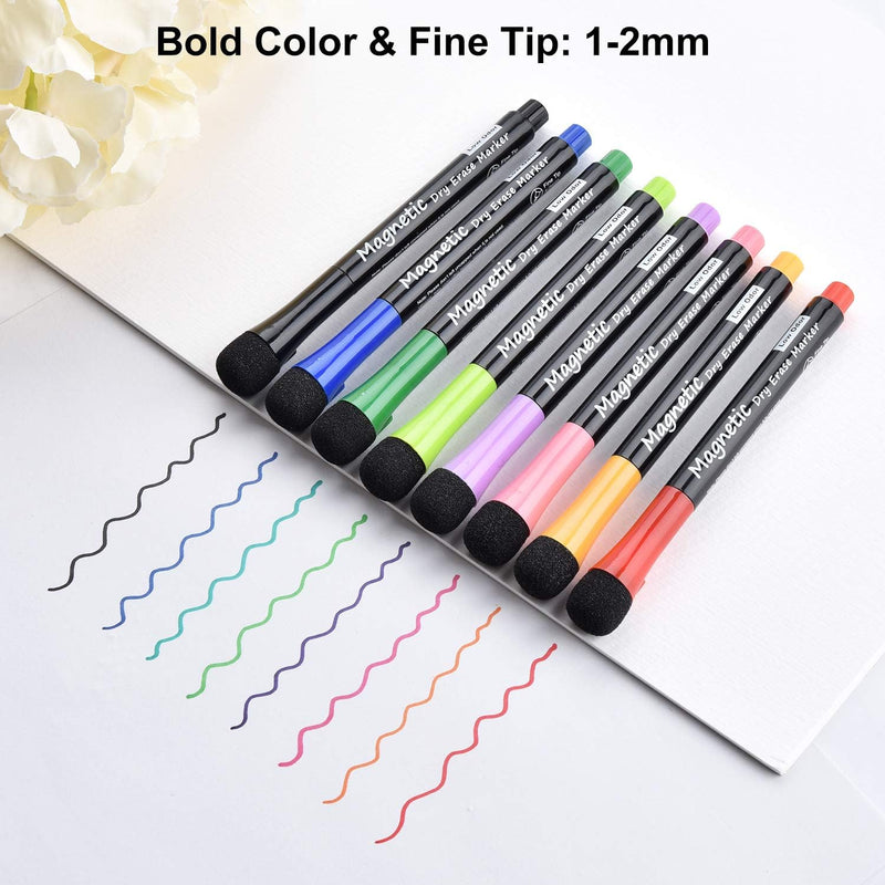 Browill Magnetic Dry Erase Markers, (8 pk) Dealkits Low Odor White Board Markers Whiteboard with Erasers for Kids Teacher Supplies Classroom Work on Board, Calender, Fine Tip Point