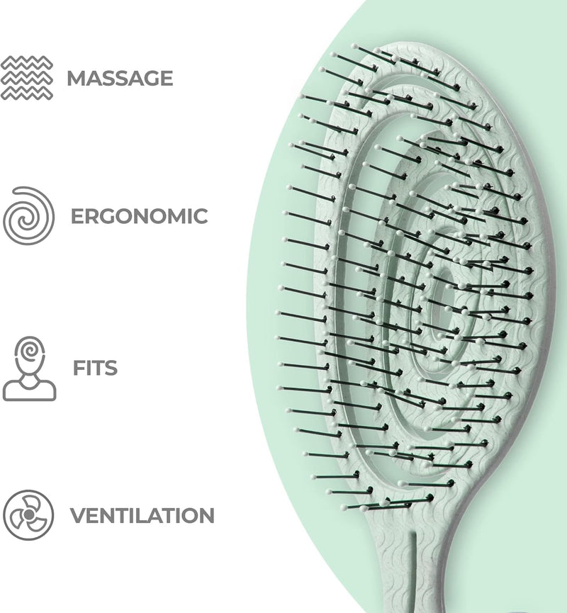 Ninabella Organic Detangling Hair Brush for Women, Men & Children - Does not Pull on Hair - Hair Straightening Brushes for Straight, Curly & Wet Hair - Unique Spiral Hairbrush, Rose Gold