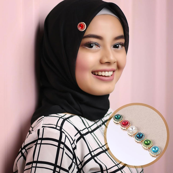 6 Pairs Hijab Magnets, Strong Hijab Pin Magnets 6 Colors Rhinestone Scarf Magnets Hijab Lapel Pins for Women Scarves Niqab Muslim Islamic Hijab (Style 3)