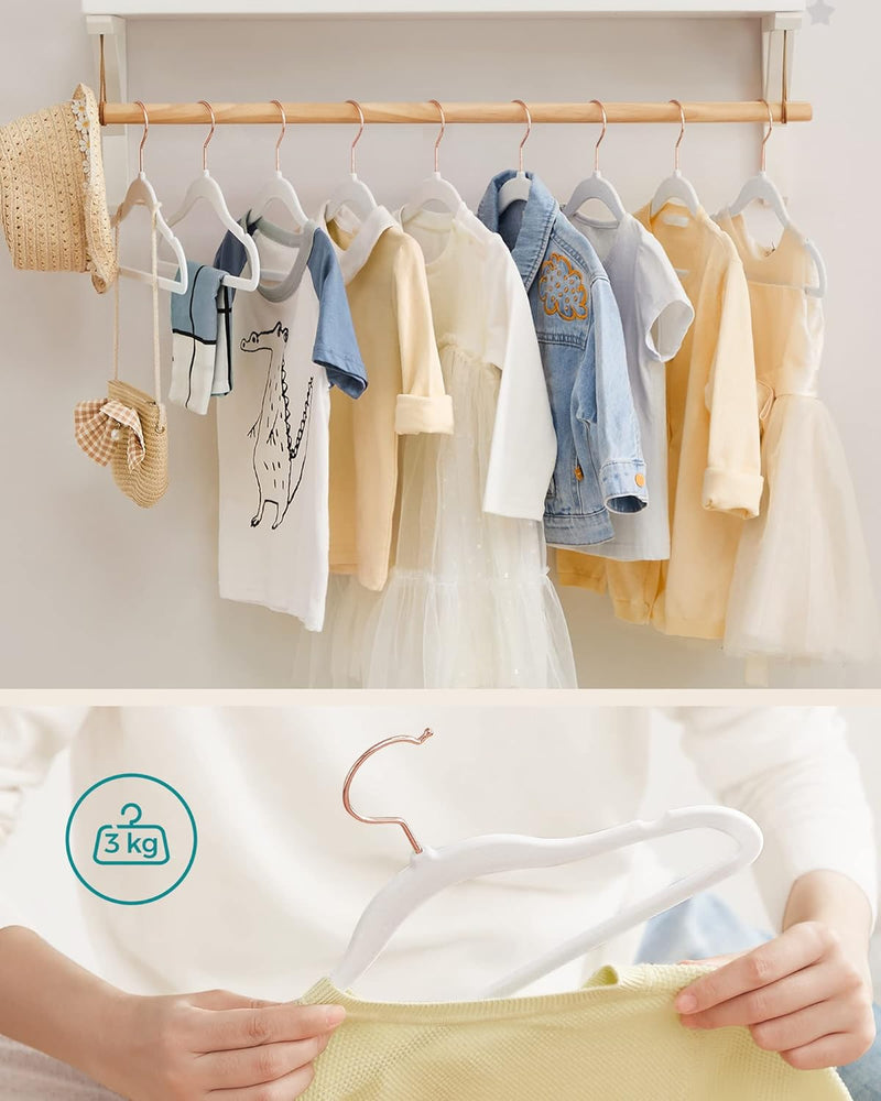 SONGMICS Baby Hangers, Pack of 50 kid’s Velvet Hangers with Rose Gold Hooks, Non-Slip Children’s Hangers for Clothes in Closet, Baby or Children's Coats, Light Pink CRF027P01