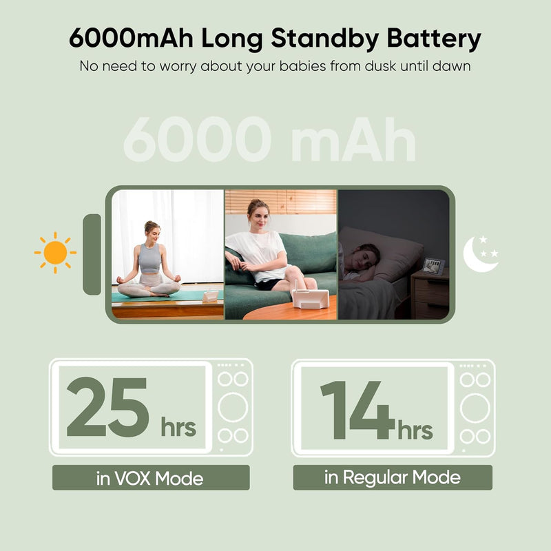 bonoch 7 Inch Baby Monitor with Camera, 720P HD 6000 mAh Battery Video Baby Phone, Night Vision, Double-Sided Audio Function, Remote PTZ, VOX Mode, Temperature Sensor, 8 Lullabies