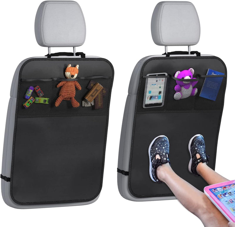 Lebogner Kick Mat Auto Seat Back Protectors + 3 Organizer Pockets, 2 Pack Waterproof Fabric Seat Cover For The Back Of Your Seat, X-Large Car Back Seat Protectors, Backseat Child Kick Guard Seat Saver