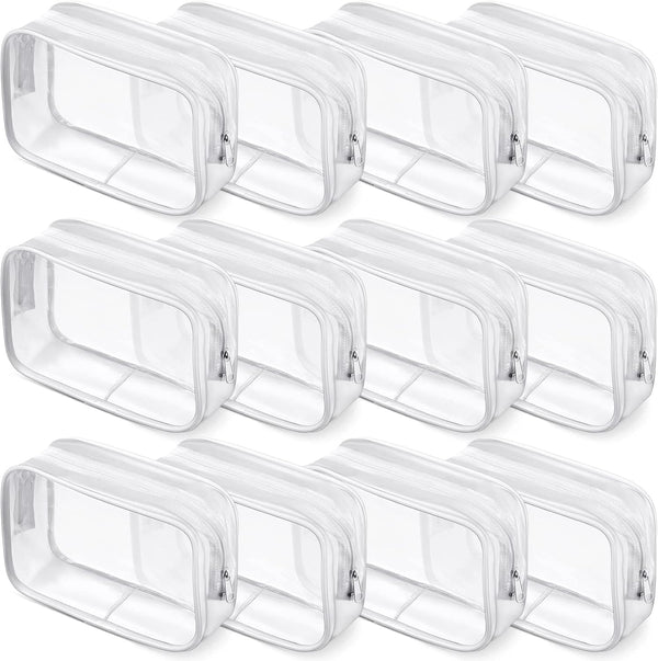 12 Pieces Clear Cosmetics Bag PVC Zippered Clear Toiletry Carry Pouch Portable Cosmetic Makeup Bag Waterproof Makeup Bag Vinyl Plastic Organizer Case for Vacation Bathroom, White, Medium - transparent Medium
