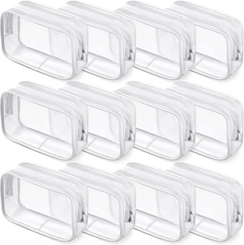 12 Pieces Clear Cosmetics Bag PVC Zippered Clear Toiletry Carry Pouch Portable Cosmetic Makeup Bag Waterproof Makeup Bag Vinyl Plastic Organizer Case for Vacation Bathroom, White, Medium - transparent Medium