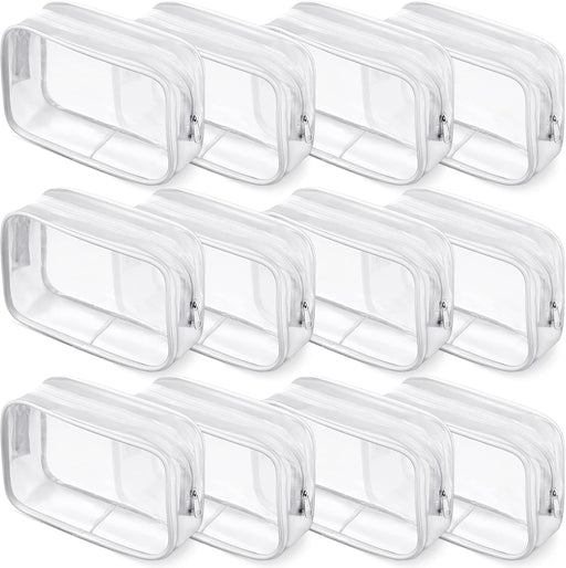 12 Pieces Clear Cosmetics Bag PVC Zippered Clear Toiletry Carry Pouch Portable Cosmetic Makeup Bag Waterproof Makeup Bag Vinyl Plastic Organizer Case for Vacation Bathroom, White, Medium - transparent Medium