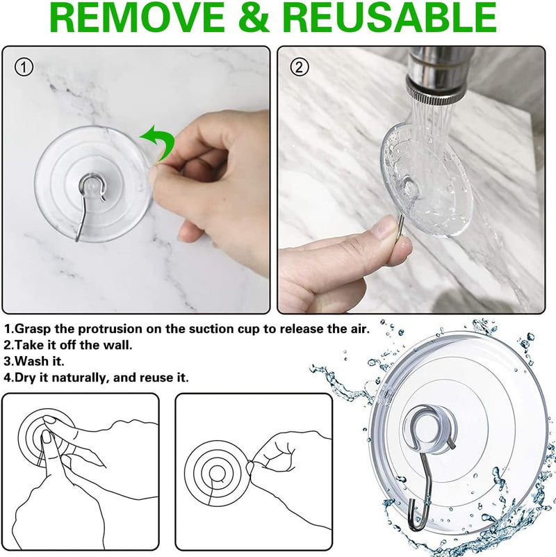 IBAMA 60mm Large Suction Cup Hooks Strong Clear PVC Cup with Metal Hooks Removable, Waterproof, and Oil Proof Ideal for Kitchen Bathroom Shower Wall Window Glass Door(24 Pack)