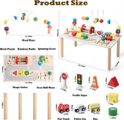 Montessori 7-in-1 Wooden Activity Table, Motor Skills Toy with Shape Sorter, Wooden Toy from 3 Years, Baby Play Table, Birthday Gifts for Boys and Girls from 36 Months