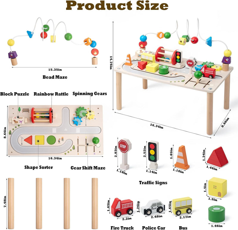 Montessori 7-in-1 Wooden Activity Table, Motor Skills Toy with Shape Sorter, Wooden Toy from 3 Years, Baby Play Table, Birthday Gifts for Boys and Girls from 36 Months