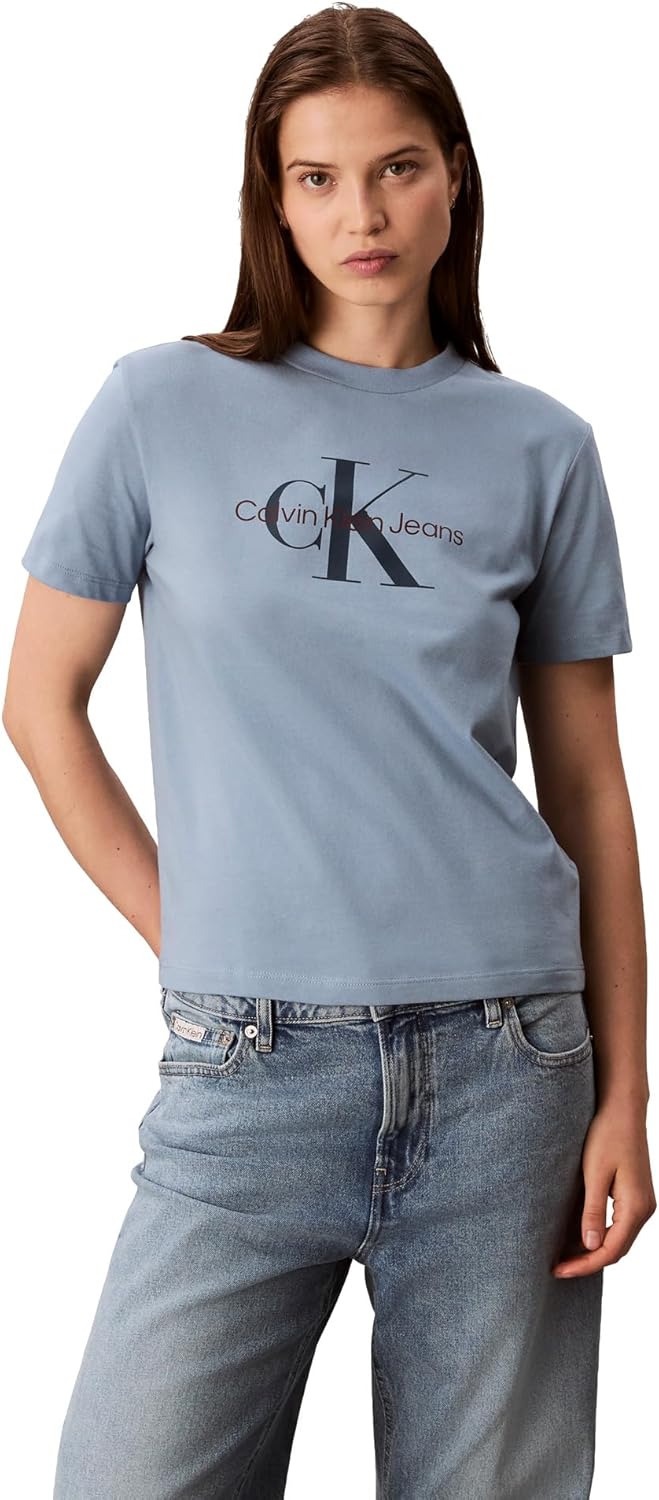 womens Monogram Logo Crewneck T-shirt Monogram Logo Crewneck T-shirt (pack of 1) - Faded Denim