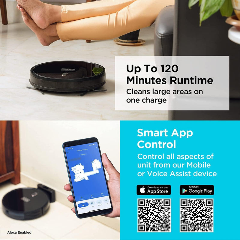BLACK+DECKER Robotic Vacuum Cleaner and Mop, Alexa Enabled, 2150 Pa Suction, 120 Min Runtime, Self-Charging, Smart App Control, Visual Mapping, Black - BRVA425B00-B5