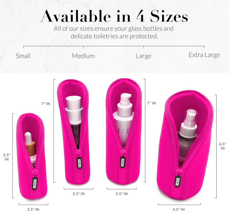 KUSSHI Glass Bottle Protector for Travel - Neoprene Small Pouches for Purse with Zipper - Holds Foundations, Serums, Perfumes & Delicate Bottles - Small Purse Pouch & Mini Makeup Pouch (Size S, Pink)