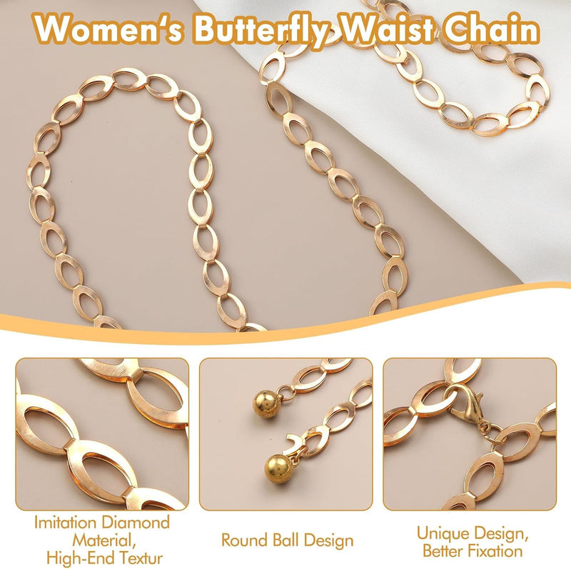 Luxurious Gold Tone Metal Chain Belt for Women, Adjustable Belly Dance Body Link Dress Belt, Elegant Statement Jewelry Accessory for Party and Wedding