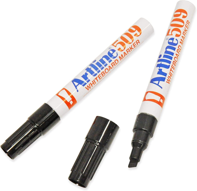 Artline 509 White Board Marker (12 Pcs. / Pack) Black Color, Acrylic Fibre Tip 2.0-5.0 mm, Chisel Style - ARMK509BK