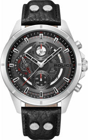 Chronograph Gents Watch with Genuine Leather Strap - Silver/Grey/Black