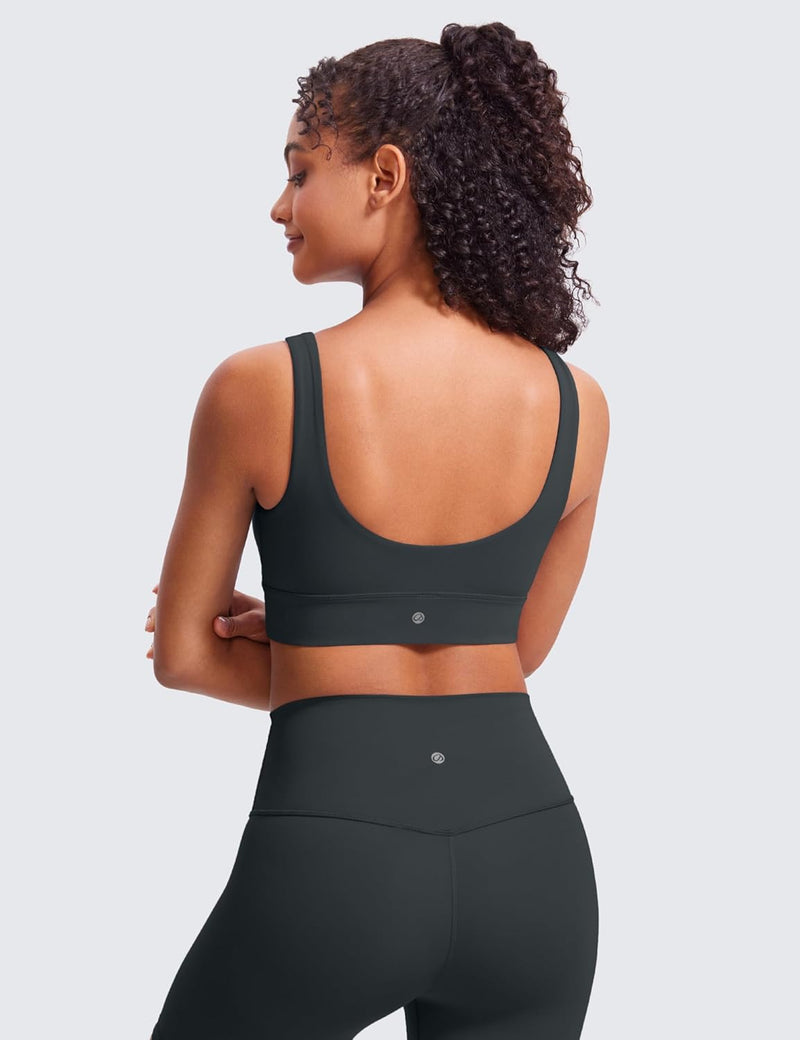 CRZ YOGA Womens Butterluxe U Back Sports Bra - Scoop Neck Padded Low Impact Workout Yoga Bra with Built in Bra