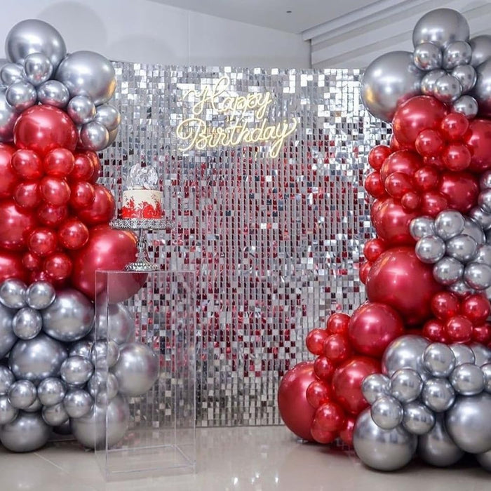 LuoluoHouse Red Shimmer Wall Panel Glitter Sequin Backdrop Panel of 24 Shiny Backdrop for Party Event Background Foil Back Drop