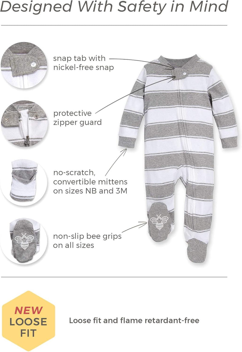 Burt's Bees Baby Unisex Baby Sleep & Play, Organic One-Piece Romper-Jumpsuit PJ, Zip Front Footed Pajama Footie