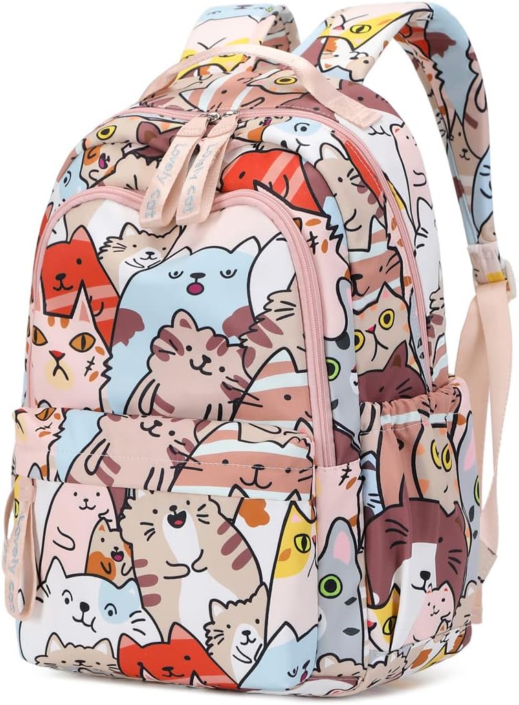 Mfikaryi Cute Cat Casual Daypack Teens Elementary School Backpack Students Bookbag for Girls Boysâ€¦