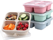 JICUICUI 4 Pack Snack Containers, 4 Compartments Bento Snack Box, Reusable Meal Prep Lunch Containers for Kids Adults, Divided Food Storage Containers for School Work Travel