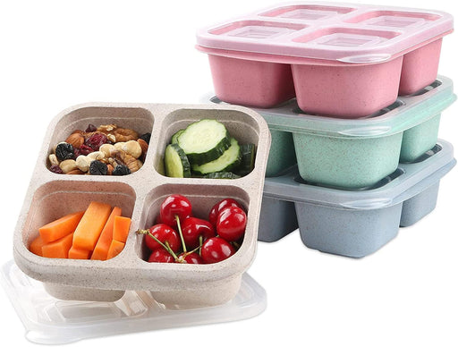 JICUICUI 4 Pack Snack Containers, 4 Compartments Bento Snack Box, Reusable Meal Prep Lunch Containers for Kids Adults, Divided Food Storage Containers for School Work Travel