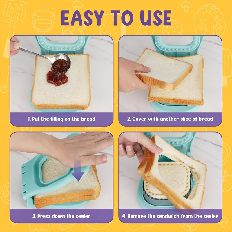 Uncrustable Sandwich Maker 2 Pack, Square and Circle Shape Sandwich Cutter and Sealer, Cookie Cutters, Perfect for Family Breakfast, PB&J, Lunch Box, Bento Box, Bread, Pies, Pancakes