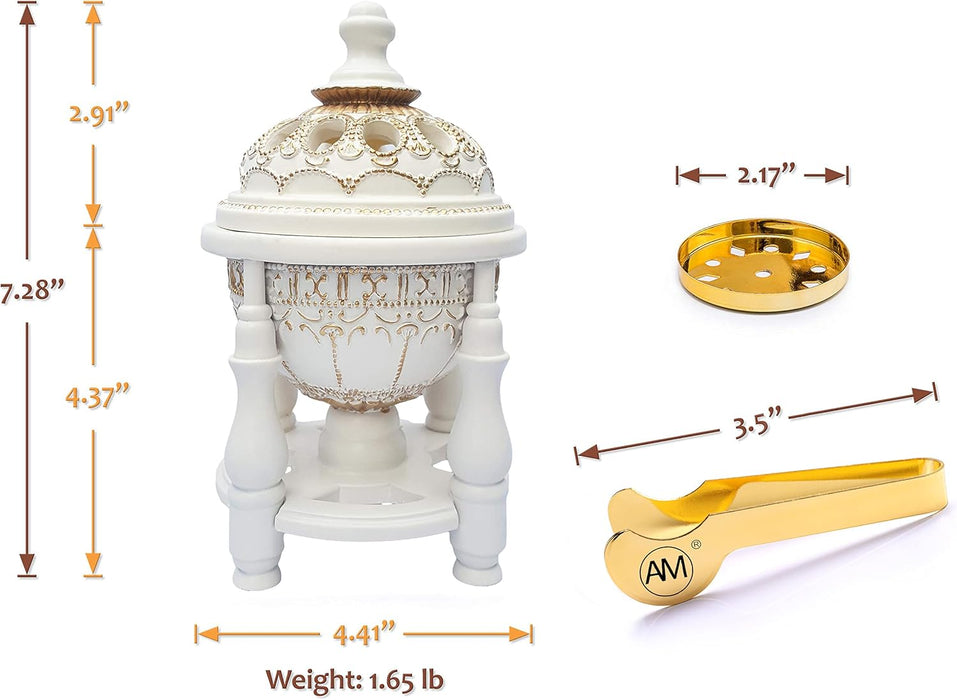 AM Charcoal Incense Burner - Bakhoor Burner, Oud Frankincense Resin Burner - for Office & Home Decor - Lavish 4 Pillar Black