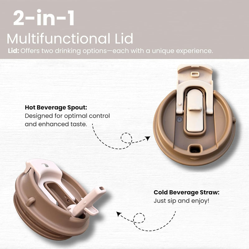 SimplyLivin. Premium Tumbler with Lid and Straw | 480ml (16oz) | Hot and Cold Drinks | Leak Proof | Travel Mug | Coffee Cup | Double Wall Stainless Steel | Unique Packaging for Gifts | Classic Beige