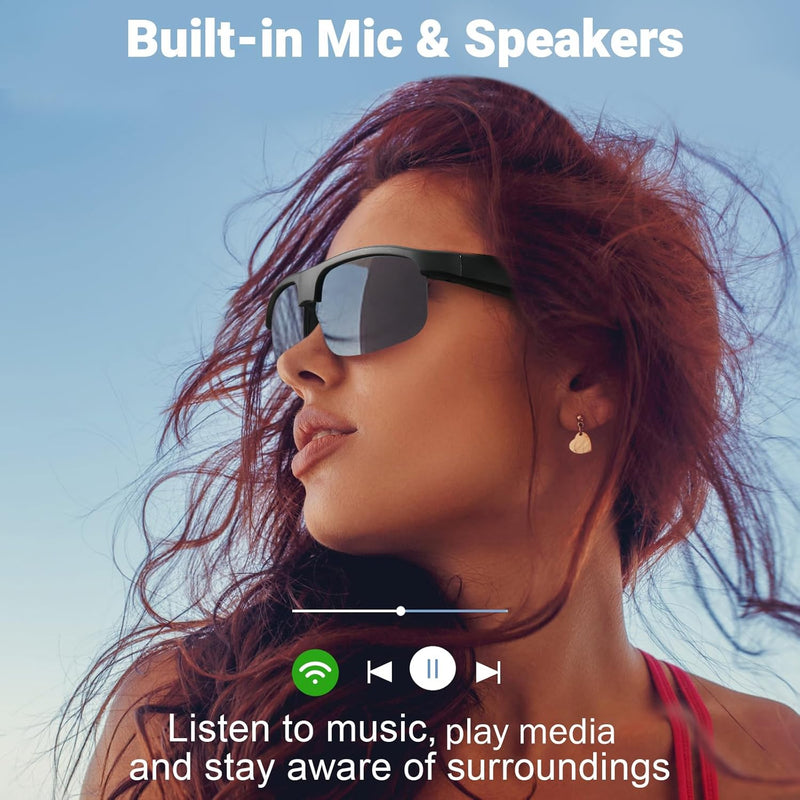 LVTEL Smart Glasses, Polarized Sunglasses, Built-in Mic & Speakers, Voice Assistant, Lightweight TR90 Frame UV Protection