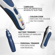 Wahl Colour Pro Cordless 3 in 1, Hair Clippers for Men, Family Haircutting Kit, Head Shaver, Men's Hair Clippers with Beard Trimmer, Nose Trimmer, Personal Trimmers, Grooming Kit - 3025266 - Colour Pro Cordless 3-in-1 - Single unit Single unit