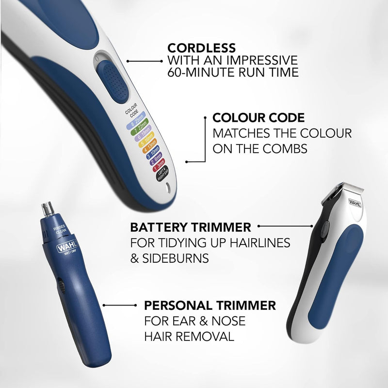 Wahl Colour Pro Cordless 3 in 1, Hair Clippers for Men, Family Haircutting Kit, Head Shaver, Men's Hair Clippers with Beard Trimmer, Nose Trimmer, Personal Trimmers, Grooming Kit - 3025266 - Colour Pro Cordless 3-in-1 - Single unit Single unit