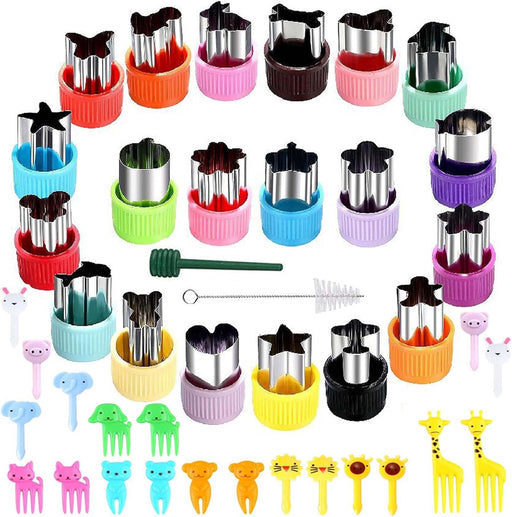 42Pcs Vegetable Cutter Shapes Set, BetterJonny Colorful Cookie Cutters Mini Fruit Molds with Food Picks and Cleaning Tools Decorating Tools for Baking and Food Accessories Crafts