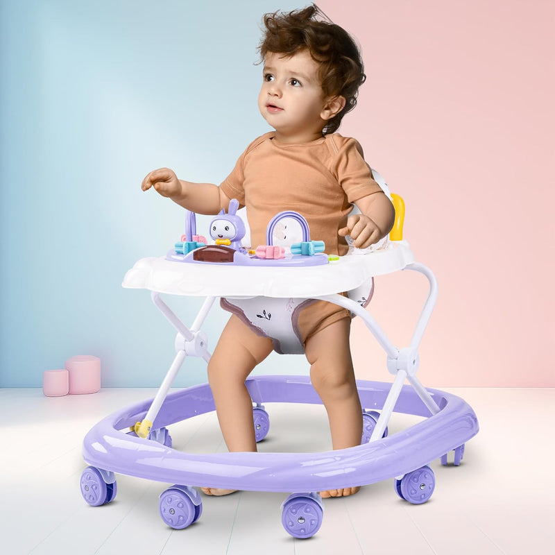 Baybee Zato Baby Walker for Kids, Foldable Kids Walker with 3 Position Adjustable Height & Musical Toy Bar Kid Activity Walker for Toddlers Walkers for Baby Boy Girl 6 to 18 Months (Purple) - Purple