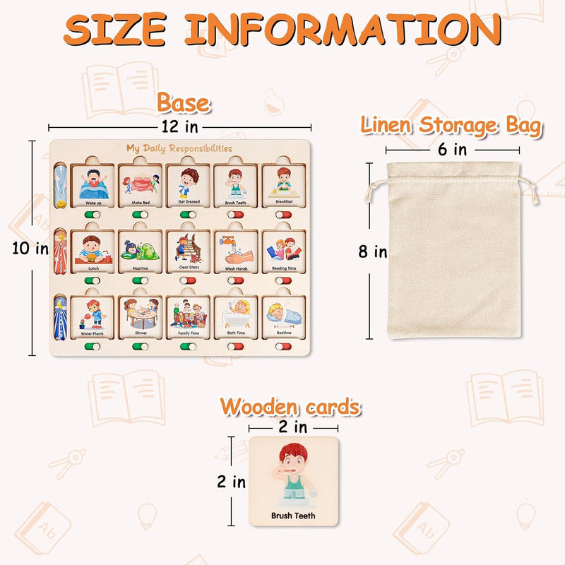 Wooden Visual Schedule for Kids Chore Chart, Morning Bedtime Daily Routine Chart for Toddlers, Autism Learning Materials for Homeschool Classroom,76 Wooden Cards.