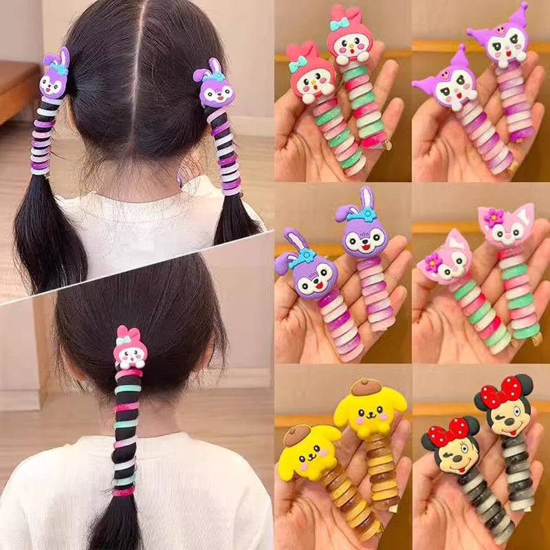 Shining Diva Fashion 5 Pcs Hair Bands Telephone Wire Spiral Braided Hair Ties Ponytail Holder Hairbands Cute Cartoon Hair Accessories for Girls Kids Women (15904ZB)