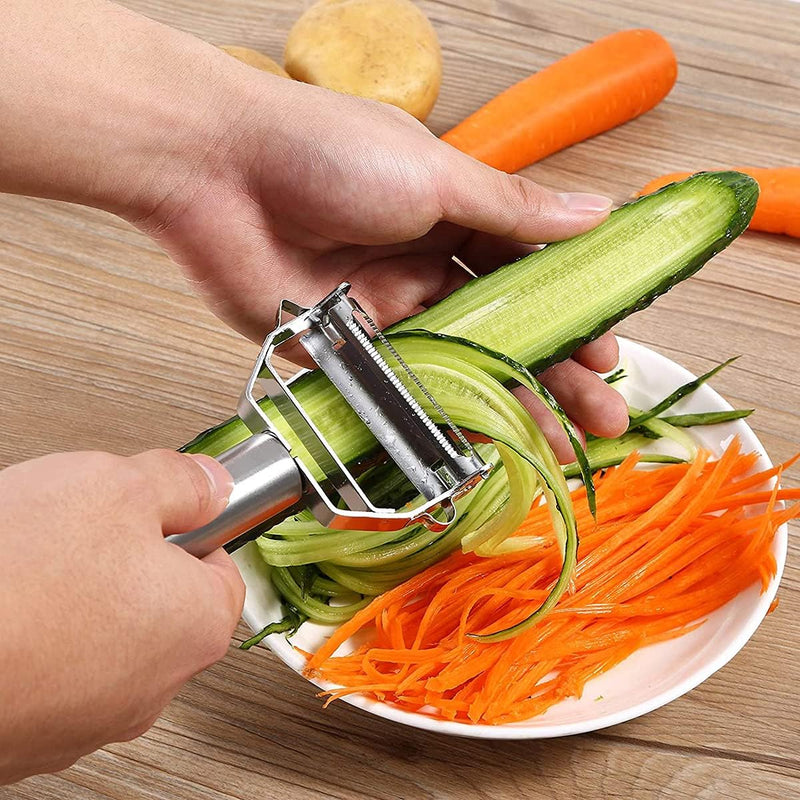DELFINO Peeler Stainless Steel Cutter Slicer for Carrot Potato Melon Gadget Vegetable Fruit Steel Peeler Double Sided Blade Multi-functional Vegetable Cutter and Fruit Slicer Dual Blade for Kitchen