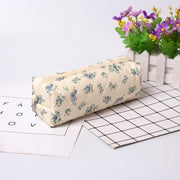 Cute Pencil Case Aesthetic Student Pouch Yellow Bow - Small Blue Flowers