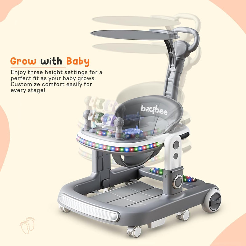 Baybee 3 in 1 Baby Walker with Parental Push Handle 3 Adjustable Height, Lights & Musical | Toddler Activity Walker for Kids | Baby Push Walker for Baby Boy Girl 6 to 18 Months (Green)