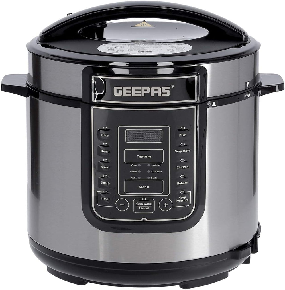 1000W 7-in-1 Electric Pressure Cooker, Steamer 6L Digital Multicooker Stainless Steel/Black 14 Cooking Modes, Automatic Keep Warm & 24 Hours Preset Function 2 Years Warranty