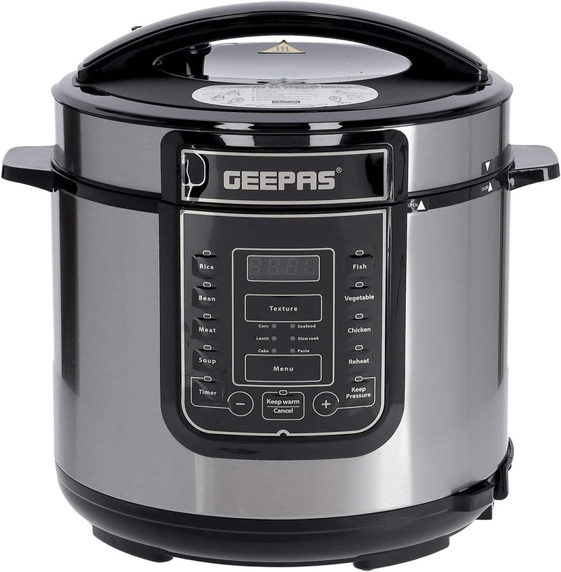 1000W 7-in-1 Electric Pressure Cooker, Steamer 6L Digital Multicooker Stainless Steel/Black 14 Cooking Modes, Automatic Keep Warm & 24 Hours Preset Function 2 Years Warranty