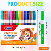 12 Colors Face Paint Set for Kids, Washable Non-Toxic Body Paint Kit, Easy Clean Skin-Friendly Face Painting for Festivals, Parties, Halloween, and Fancy Dress Events