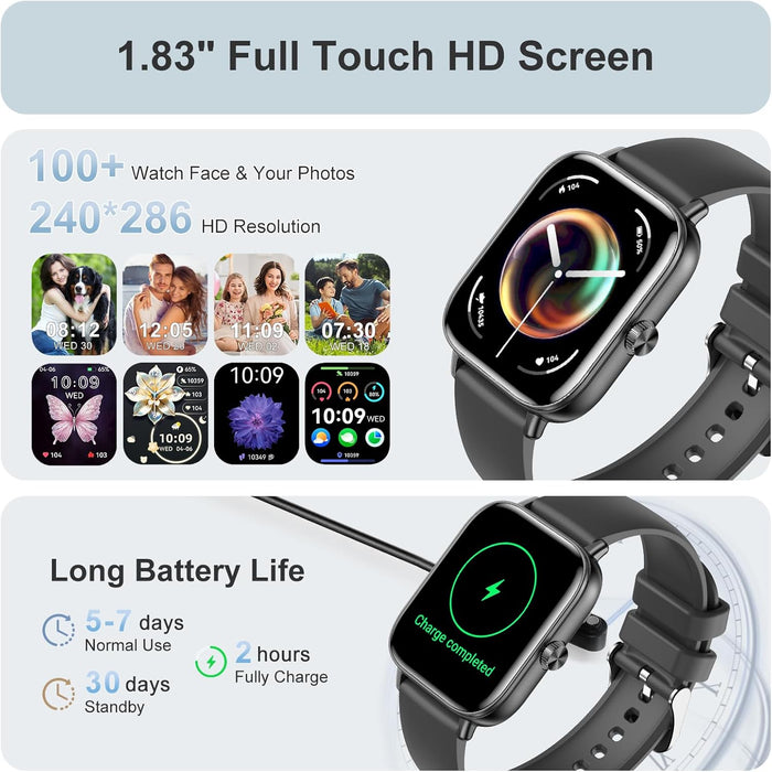 Smart Watch for Women(Answer/Make Call), 1.83" HD Touch Screen Fitness tracker with Heart Rate SpO2 Sleep Monitor,100+ Sport Modes, IP68 Waterproof Smartwatch compatible with iOS & Android, Pink