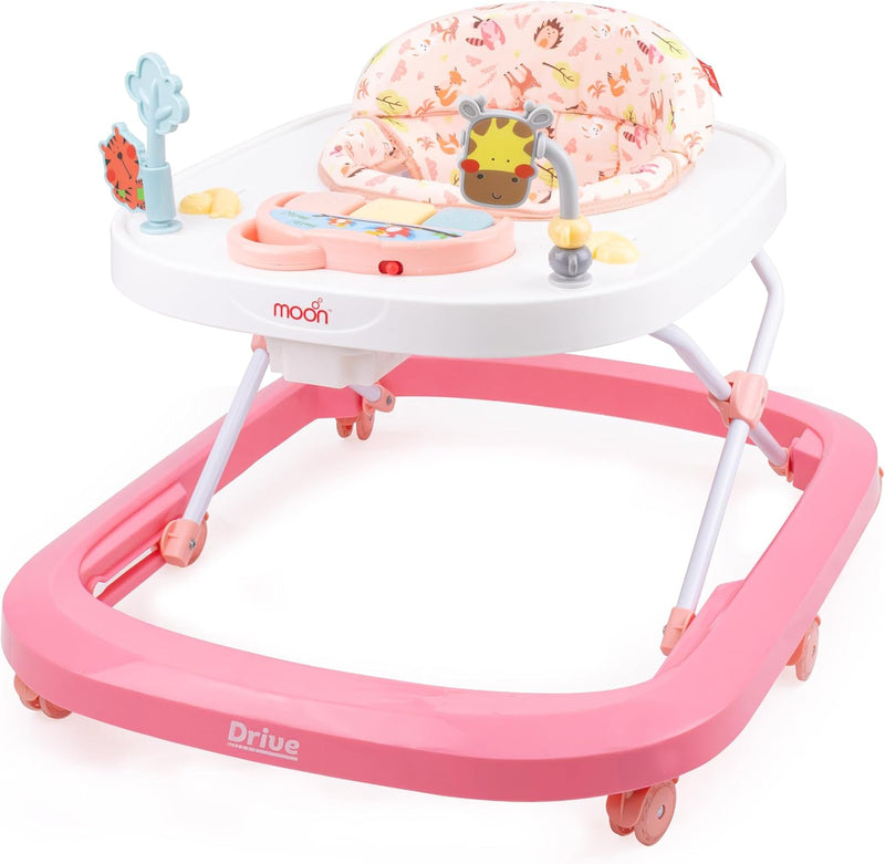 The Moon Brand Drive Height Adjustable Baby/Child Walker With Removable Music Tray And Toys-Soft Cushion-Learning Seat Suitable From 6- 18 Months - Pink Forest - Pink