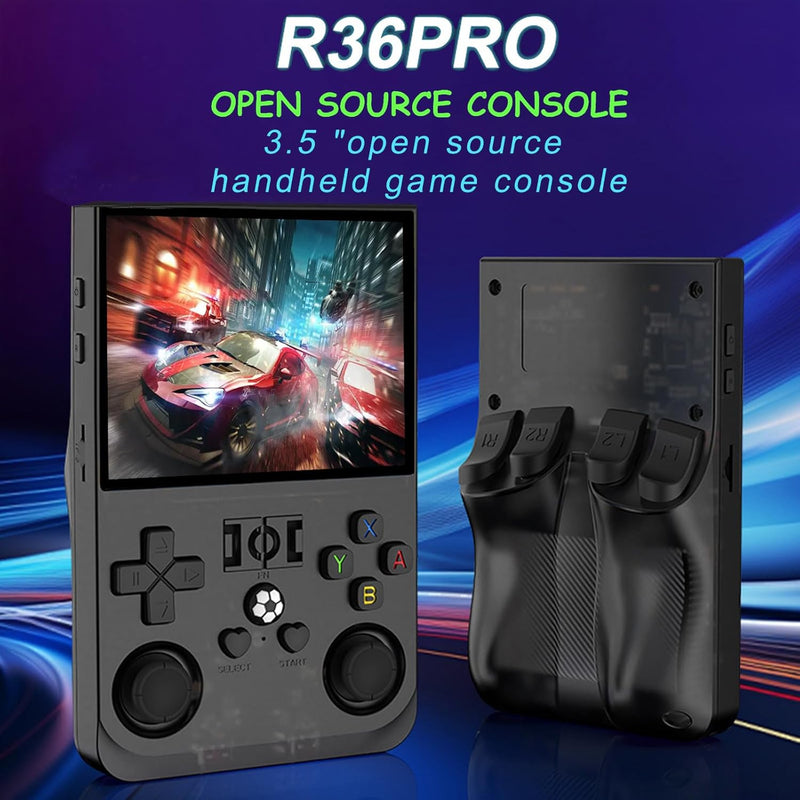 r36pro Retro Handheld Game Console Linux System 128G Card 20000+ Game,Portable Retro Game Console 3.5 IPS Screen Support 802.11n WiFi connecto (Clear Black-128G) - Blue