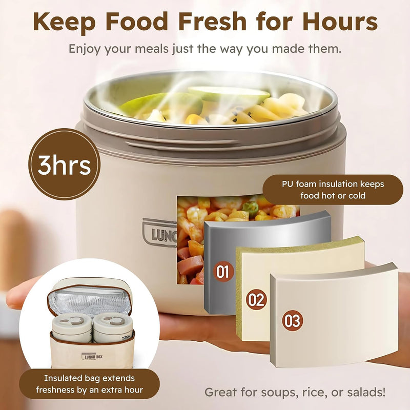 Stainless Steel Lunch Box 4pcs Set, 3-Layers of Insulation Leakproof Box with Thermal Insulated Lunch Bag, 304 Steel Containers Stackable & Perfect for Work, School, Travel, Picnics