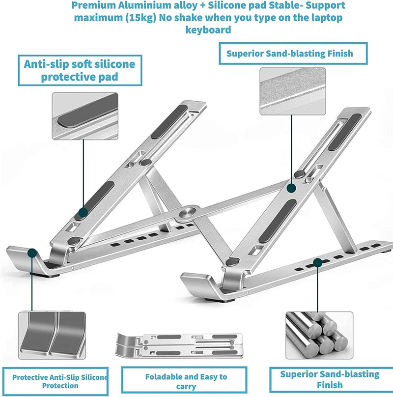 Sulfar Adjustable Laptop Stand Portable Aluminium Laptop Riser & Holder for Desk Foldable Ventilated Cooling Stand for MacBook Pro/Air, HP, Dell, Sony & More (1015.6)
