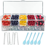 INNOVATIVE LIFE Large Salad Bowl with Ice Chiller Base and Lid, Kitchen Refrigerated Veggie Tray with Two Long Spoons, Party Platters for Food, Clear - Modern